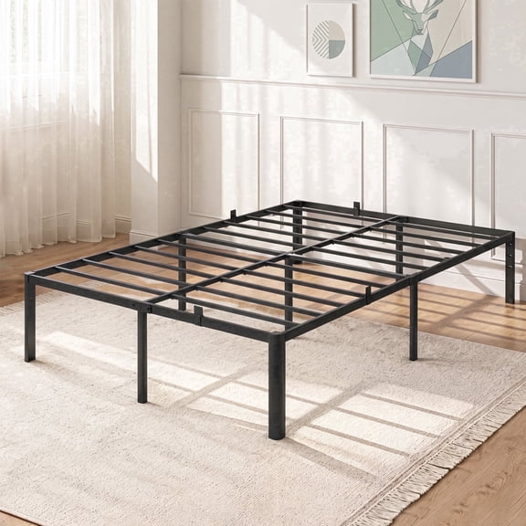 Scohul 18 inch Full Metal Platform Bed Frame with 16 inch Under-Bed Storage, Heavy Duty Support, Black