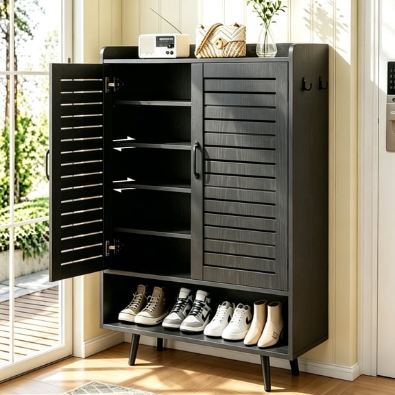 Scohul 6-Tier Shoe Cabinet with 2 Shutter Doors, Adjustable Shelves, Holds 30 Pairs for Entryway,Black