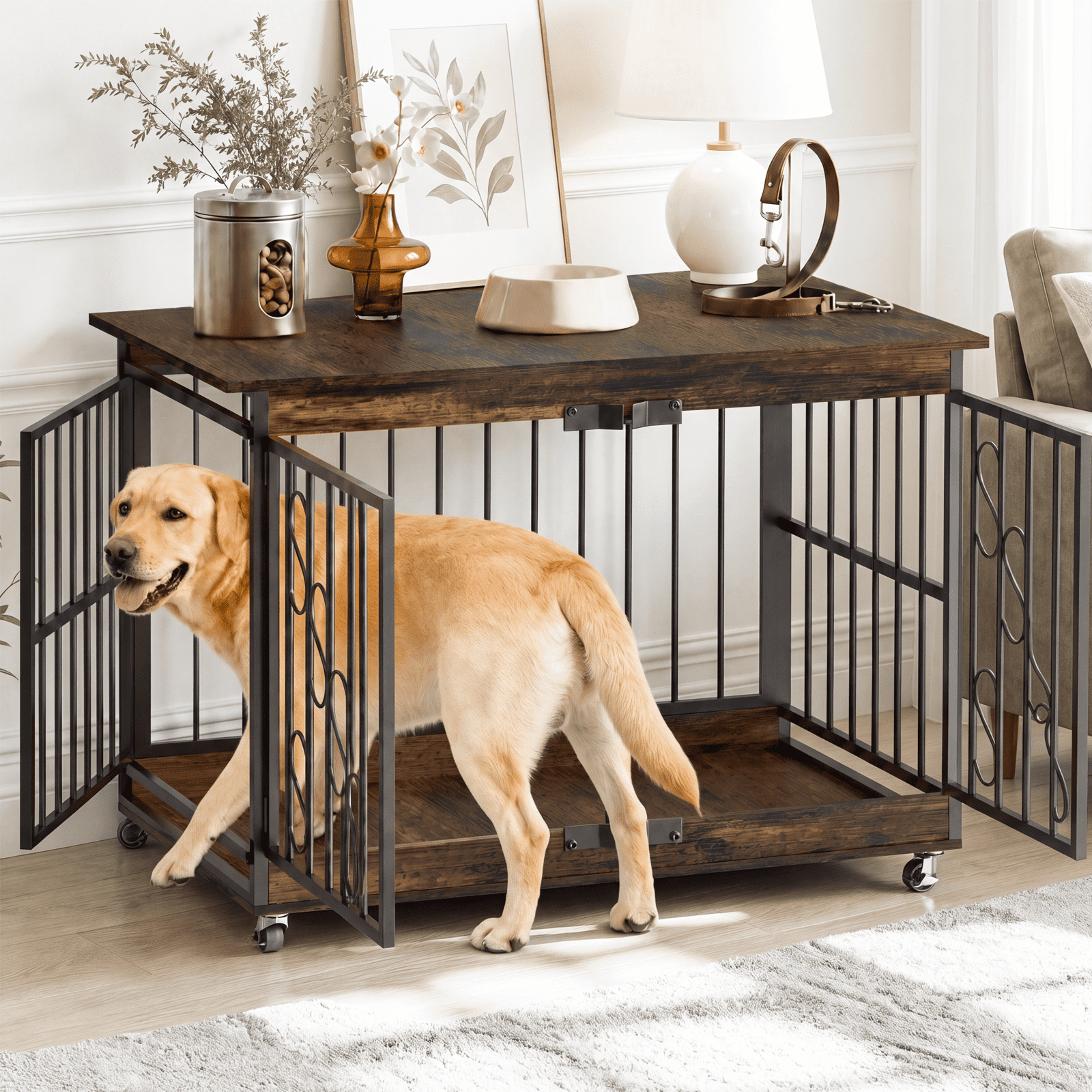 Scohul 48" Dog Crate Furniture for Large Dogs, Wooden TV Stand Indoor ...