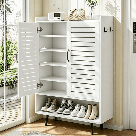 Scohul 6-Tier Shoe Cabinet with 2 Shutter Doors, Adjustable Shelves, Holds 30 Pairs for Entryway,White