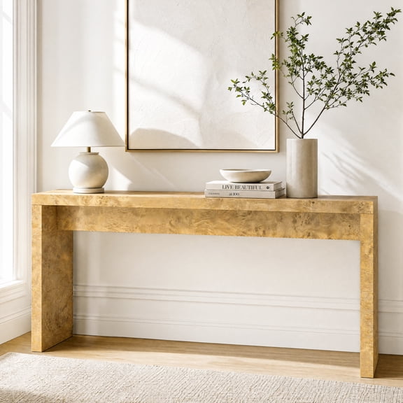 Scohul 63-inch Console Table, Long Sofa Table for Narrow Entryway and Behind Couch, Natural Burl