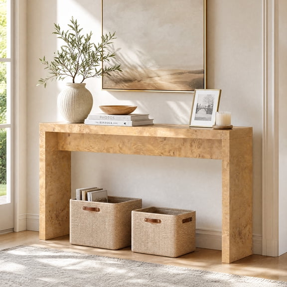 Scohul 63-inch Console Table, Long Sofa Table for Narrow Entryway and Behind Couch, Natural Burl