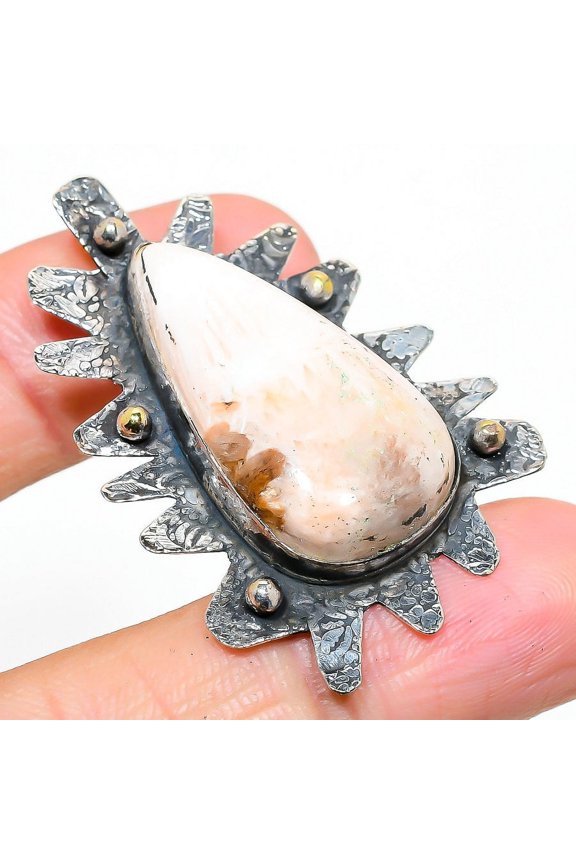 Scolecite Gemstone Handmade 925 Sterling Silver Jewelry Pendant 1.93"