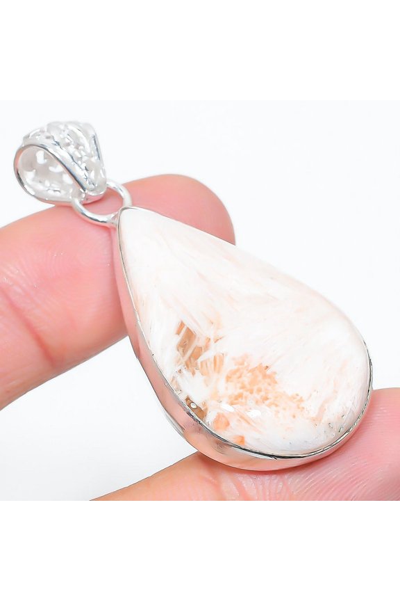 Scolecite Gemstone Handmade 925 Sterling Silver Jewelry Pendant 1.97"