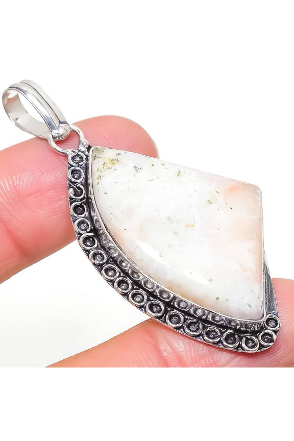 Scolecite Gemstone Handmade 925 Sterling Silver Jewelry Pendant 2.32"