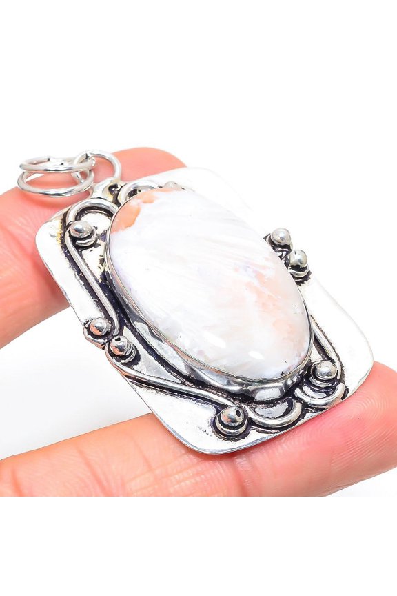 Scolecite Gemstone Handmade 925 Sterling Silver Jewelry Pendant 2.44"