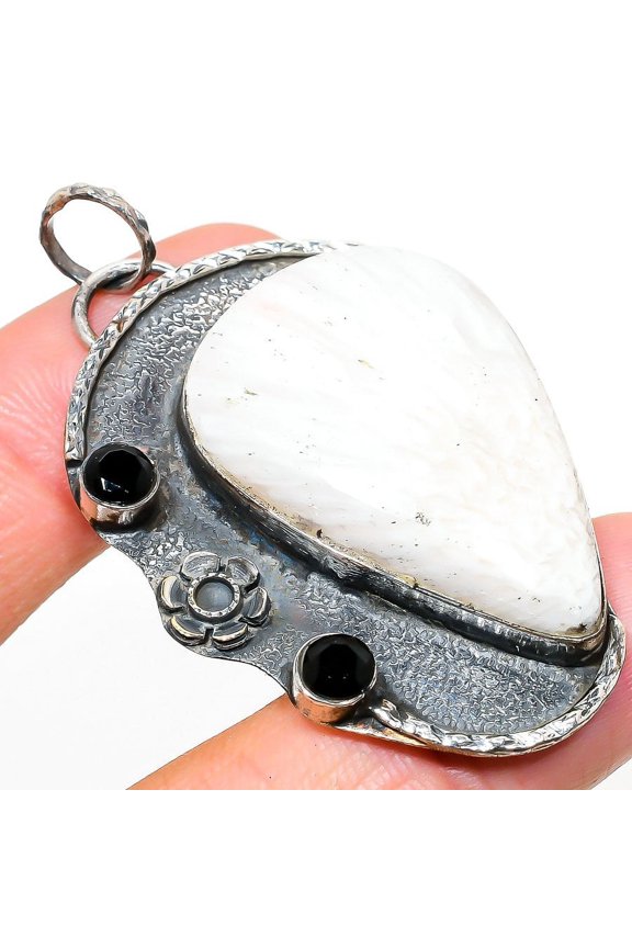 Scolecite, Spinel Gemstone Handmade 925 Sterling Silver Jewelry Pendant 2.40"