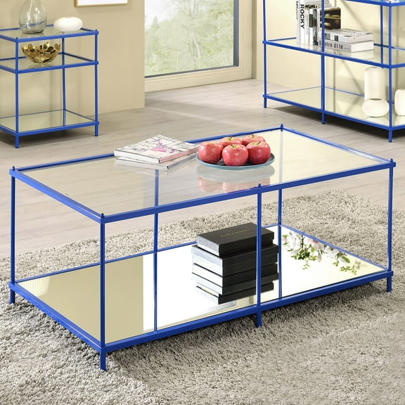 Scoles 1-Shelf Glass Top Coffee Table, Blue