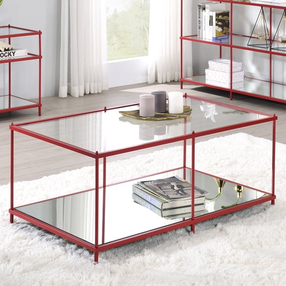 Scoles 1-Shelf Glass Top Coffee Table, Red