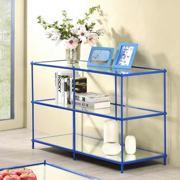 Scoles 2-Shelf Glass Top Console Table, Blue