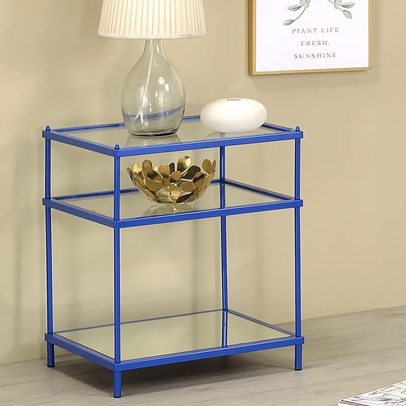 Scoles 2-Shelf Glass Top Side Table, Blue