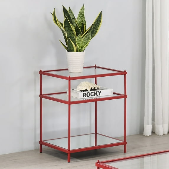 Scoles 2-Shelf Glass Top Side Table, Red