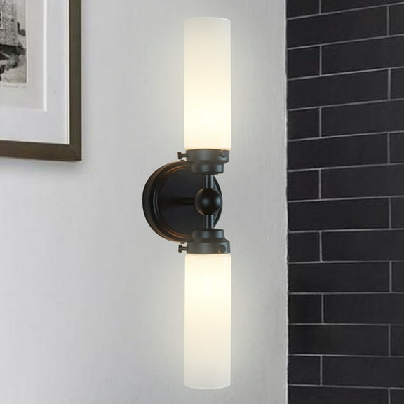 Sconce Light Fixture Bathroom , Modern Milk Glass Double Tubes Indoor/Outdoor Sconce