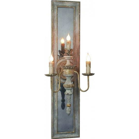 Sconce Light Wall Antiqued Distressed Antique Blue Gold White Metal Mirror