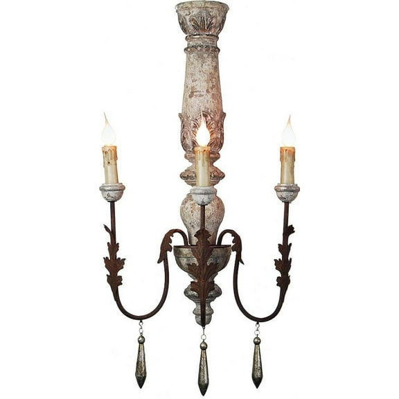 Hand Carved Antique Silver Sconce Light-Elegant Vintage Style