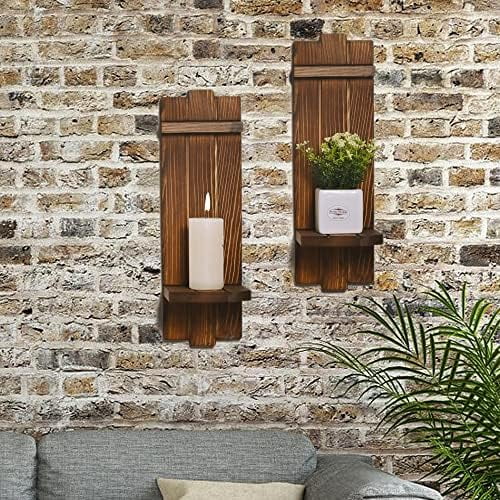 Sconces Wall Decor Set of 2, Wall Candle Holder Rustic Home Decor, Farmhouse Wall Art Floating Candle Sconces Shelf Wooden Wall Decorations for Living Room, Dining Room, Bedroom, Bathroom