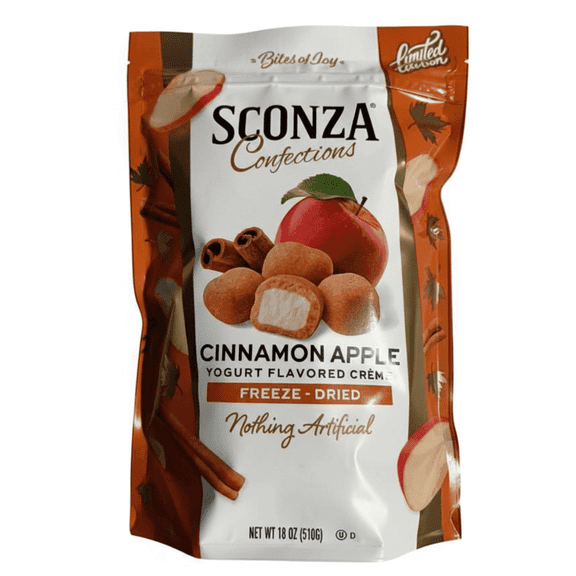 Sconza Confections Cinnamon Apple Freeze Dried Yogurt Flavored Crème, 18 oz Bag, Limited Edition