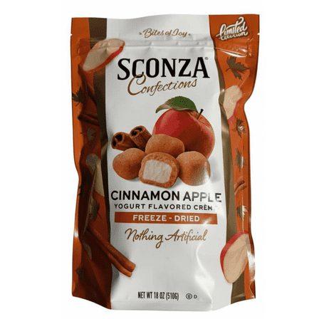 Sconza Confections Cinnamon Apple Freeze Dried Yogurt Flavored Crème, 18 oz Bag, Limited Edition