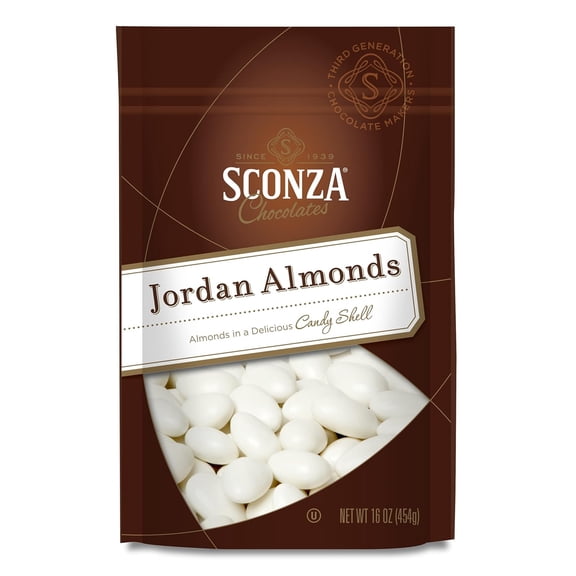 Sconza Jordan Almonds | White Candy Coated California Almonds | Wedding, Bridal and Baby Shower Snack | Made in the USA | Pack of 1 (16 Ounce)