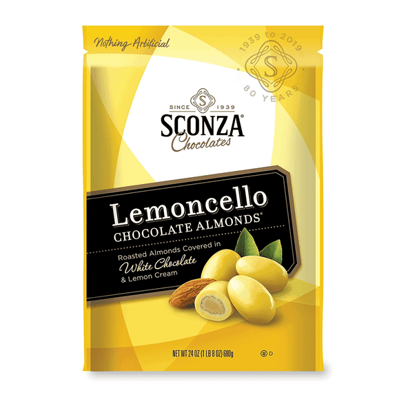 Sconza Lemoncello Lemon Cream & White Chocolate Almonds | Inspired by Italy's Lemon Groves | Made in the USA | Pack of 1 (24 Ounce) | Convenient & On the Go Snacking Holiday Christmas Sweet Treats