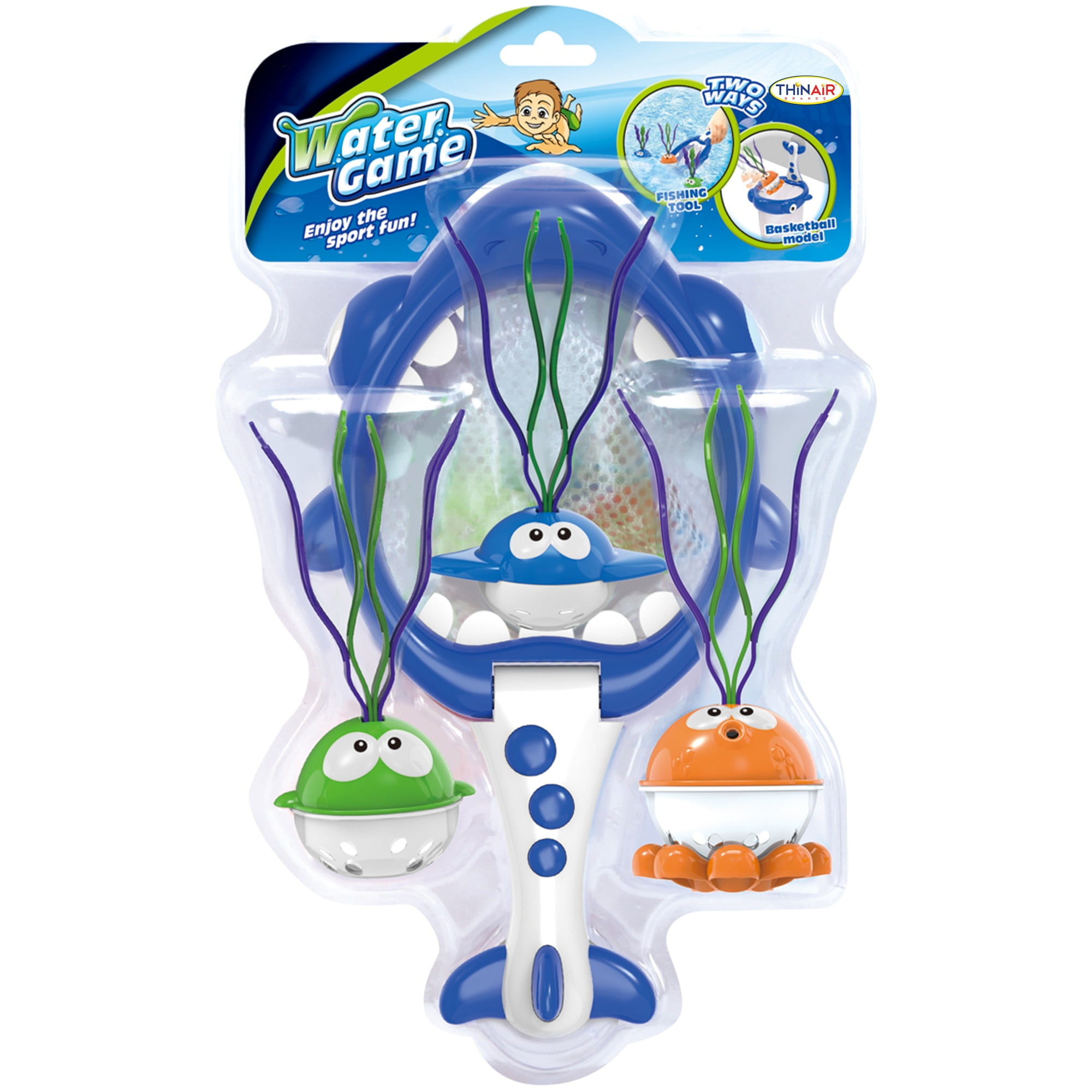 Scooba Duck: Net The Fish Water Game - 4pc Bath & Pool Toy, Shark-Themed Catch Net, 3 Adorable Fish Friends, 2-Way Play: Basketball & Fishing, Kids 3+