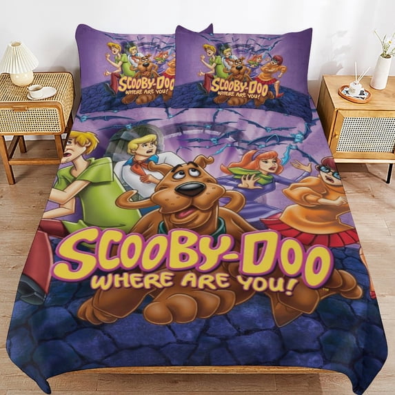 Scooby-Doo 3-Piece Bedding Set Warm And Comfortable Soft Duvet Cover Bed Set with 1 Duvet Cover And 2 Pillowcases for Bedroom
