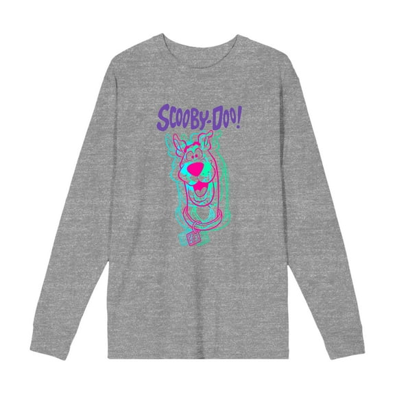 Scooby-Doo 3D Line Art Adult Heather Gray Crew Neck Long Sleeve Tee-XXL