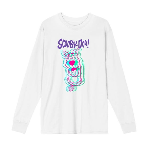Scooby-Doo 3D Line Art Adult White Crew Neck Long Sleeve Tee-Medium