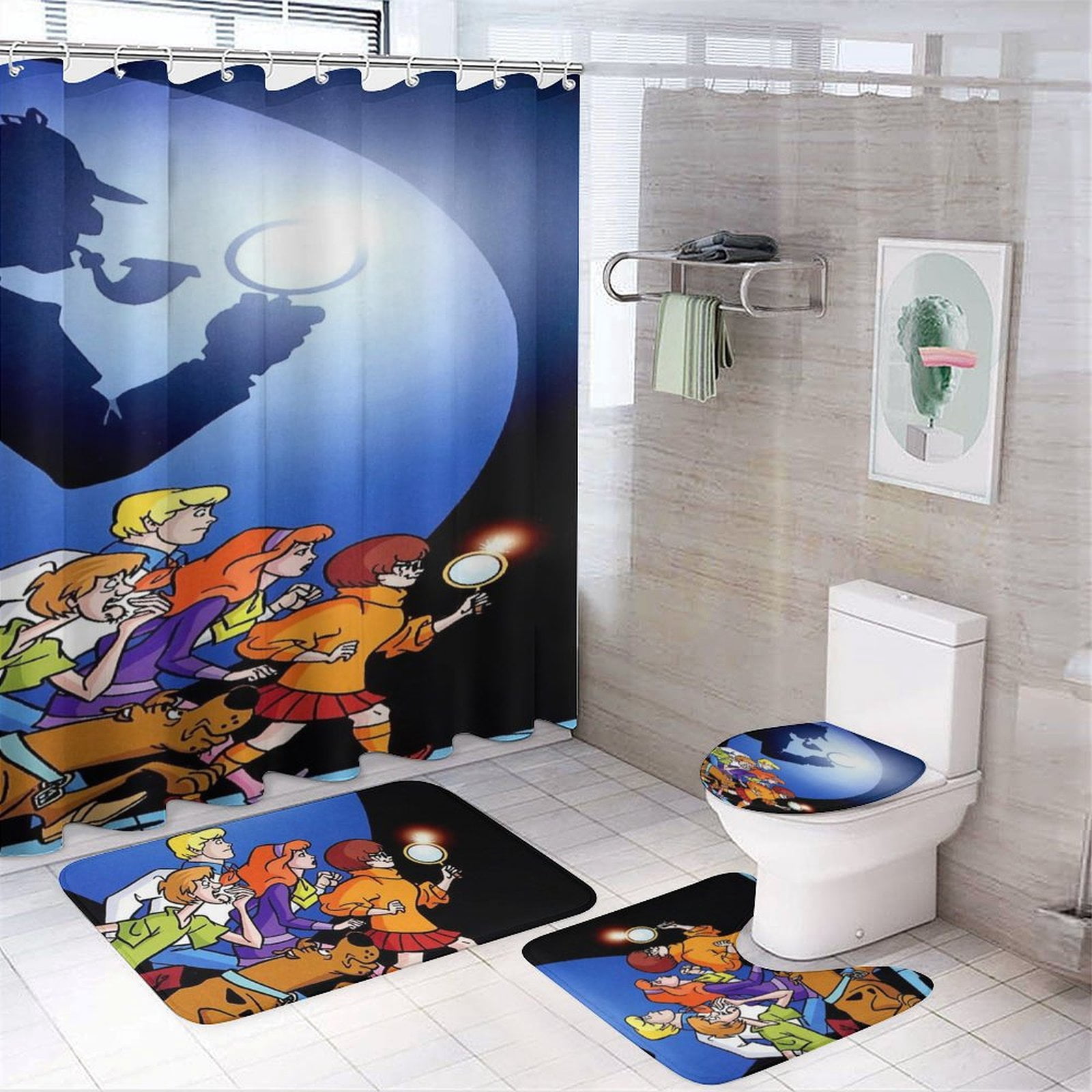 Scooby Doo 4 Piece Shower Curtain Set with Non-Slip Rugs, Toilet Lid ...
