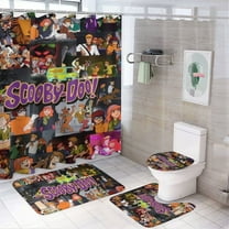 Scooby Doo 4 Piece Shower Curtain Set with Non-Slip Rugs, Toilet Lid Cover and Bath Mat, Cartoon Bathroom Decor Waterproof Shower Curtain with 12 Hooks, 72 x 72inch