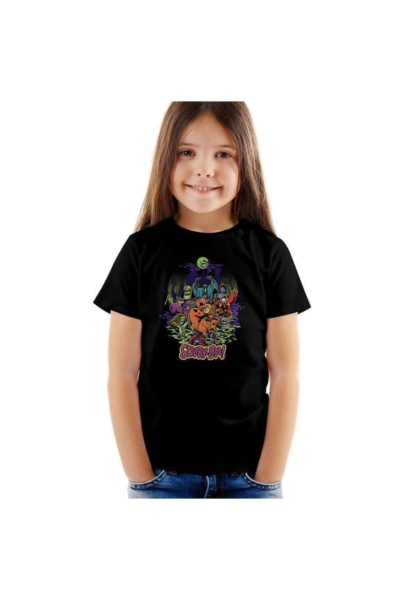Scooby-Doo And Shaggy Chased By Monsters Kids T Shirt (2) for Youth Toddler Boys and Girls, Black
