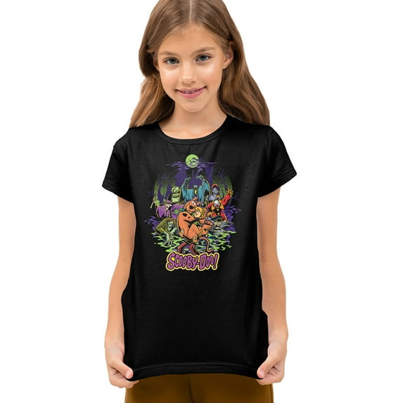 Scooby-Doo And Shaggy Chased By Monsters Kids T Shirt (Small) for Youth Toddler Boys and Girls, Black