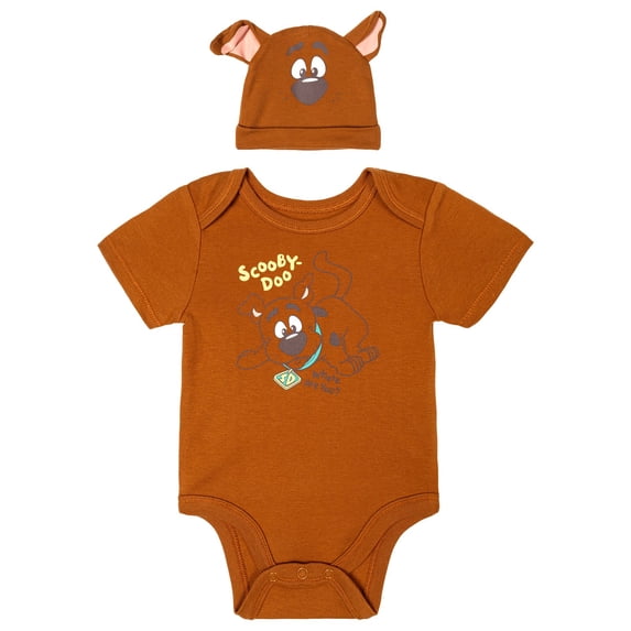 Scooby-Doo Baby Boys' Cosplay Bodysuit and Hat Set Brown