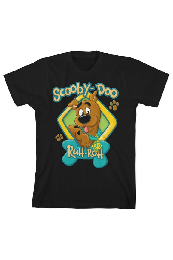 Scooby Doo Baby Ruh-Roh Toddler Boy's Black Short Sleeve Graphic Tee Shirt-3T
