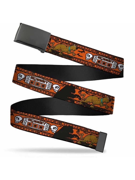 Adjustable Belt, Clamp Buckle, Cut-to-Fit, Scooby Doo Running Chase Orange Black White