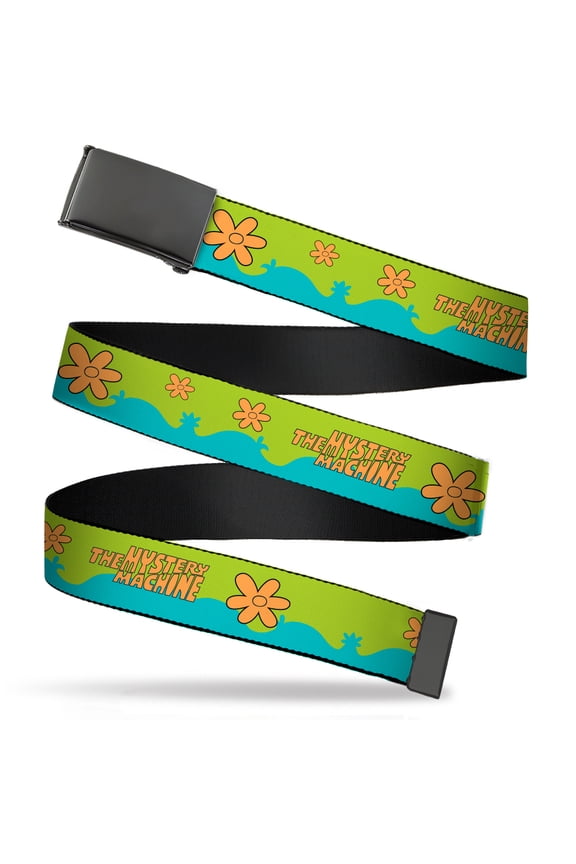 Adjustable Belt, Clamp Buckle, Cut-to-Fit, Scooby Doo The Mystery Machine Paint Job Green Aqua Orange
