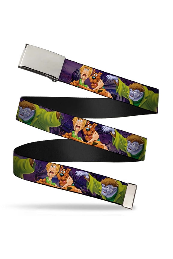 Adjustable Belt, Clamp Buckle, Cut-to-Fit, Scooby Shaggy Hugging Werewolf Man Purple