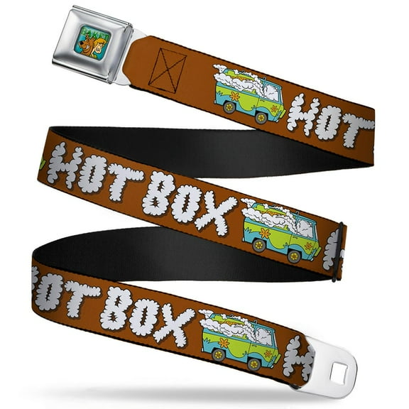 Scooby Doo Belt, Seatbelt Buckle Belt, Mystery Machine Hot Boxed Clouds Orange White, 34 to 52 Inches