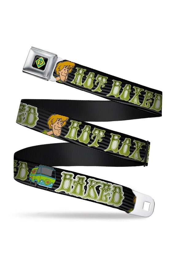 Scooby Doo Belt, Seatbelt Buckle Belt, Shaggy Mystery Machine Hot Boxed Baked Black Gray Green, 34 to 52 Inches
