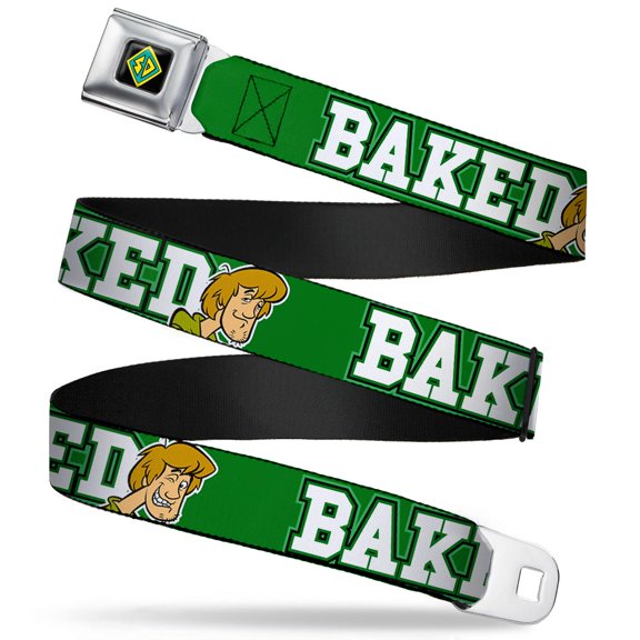 Scooby Doo Belt, Seatbelt Buckle Belt, Shaggy Poses Baked Green White, Youth 22 to 32 Inches