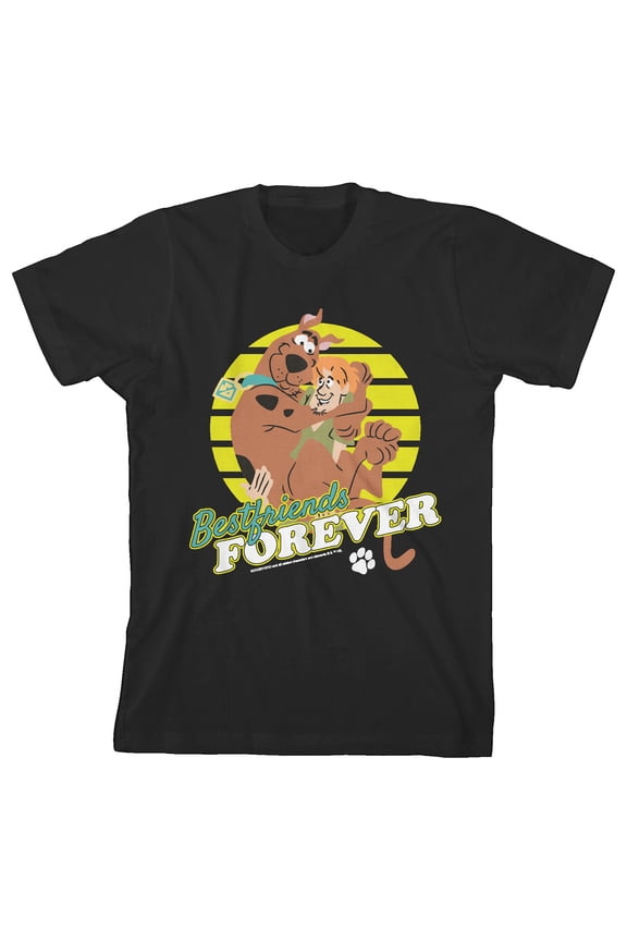 Scooby Doo Best Friends Forever Youth Black Short Sleeve Crew Neck Tee-Large