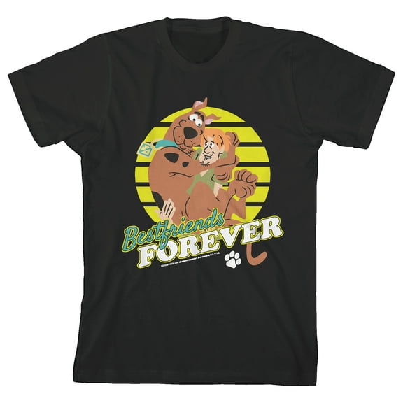 Scooby Doo Best Friends Forever Youth Black Short Sleeve Crew Neck Tee-XL