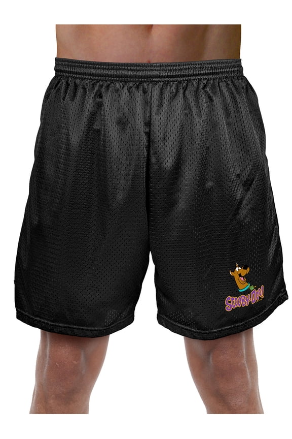 Big Smile Scooby Mens Lined Mesh Shorts, Black, Large