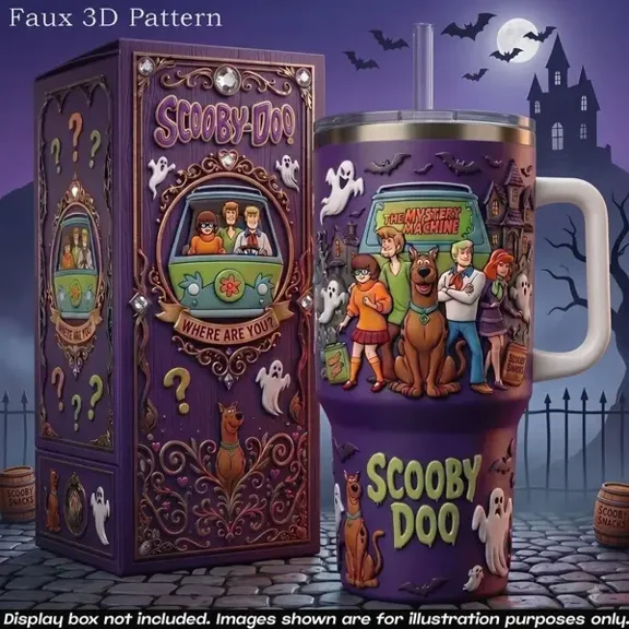 Scooby-Doo Bold Cartoon Graphic 40oz Tumbler with Handle & Straw, Insulated Stainless Steel Travel Mug, Double Wall Reusable Cup for Hot Cold Drinks, Gift for Fans
