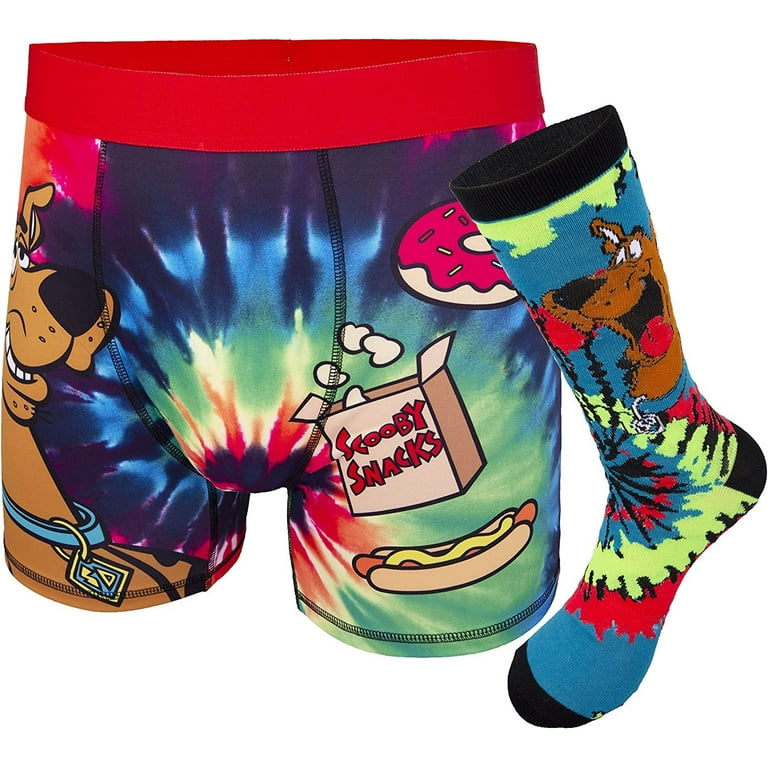 Scooby Doo Boxer Socks Set - Mens Sock & Underwear Combo Set, Shaggy,  Velma, Mystery Machine Boxers and Socks Set Tie Dye, Small