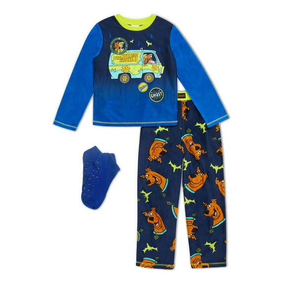 Scooby Doo Boys Long Sleeve Long Pant 3-Piece Pajama Set with Sock, Sizes 4-12