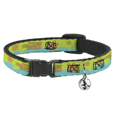 Scooby Doo Breakaway Cat Collar With Bell, Plastic Clip, Easy Adjustable, Scooby Doo The Mystery Machine Paint Job Green Aqua Orange, 8.5 to 12 Inches 0.5 Inch Wide