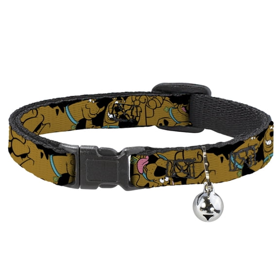Scooby Doo Breakaway Cat Collar With Bell, Plastic Clip, Easy Adjustable, Scooby Doo Stacked Close Up Black, 8.5 to 12 Inches 0.5 Inch Wide