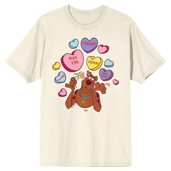 Scooby Doo Candy Hearts Crew Neck Short Sleeve Natural Women's T-shirt
