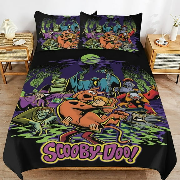 Scooby Doo Cartoon 3 Piece Bedding Set, Cute Anime Printed Duvet Cover Sets For Adult Kids Boys Girls, 1 Quilt Cover & 2 Pillowcases 90x90in